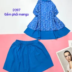 Đồ bộ gấm phối mango quần đùi trơn áo yếm 2 dây cột sau 2 lớp