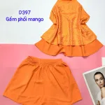 Đồ bộ gấm phối mango quần đùi trơn áo yếm 2 dây cột sau 2 lớp