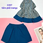 Đồ bộ gấm phối mango quần đùi trơn áo yếm 2 dây cột sau 2 lớp