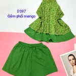 Đồ bộ gấm phối mango quần đùi trơn áo yếm 2 dây cột sau 2 lớp