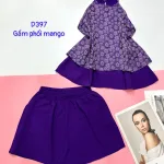 Đồ bộ gấm phối mango quần đùi trơn áo yếm 2 dây cột sau 2 lớp