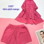 Đồ bộ gấm phối mango quần đùi trơn áo yếm 2 dây cột sau 2 lớp