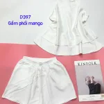 Đồ bộ gấm phối mango quần đùi trơn áo yếm 2 dây cột sau 2 lớp
