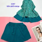 Đồ bộ gấm phối mango quần đùi trơn áo yếm 2 dây cột sau 2 lớp