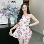 Đồ bộ gấm  quần đùi  áo yếm 2 dây in nhiều hình dễ thương