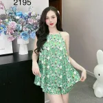 Đồ bộ gấm  quần đùi  áo yếm 2 dây in nhiều hình dễ thương