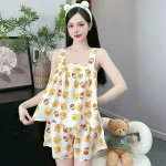Đồ bộ gấm xước quần đùi áo hai dây in hoạ tiết