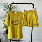 Đồ bộ gân tăm  quần đùi áo tay ngắn in chữ PIVITA
