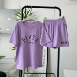 Đồ bộ gân tăm  quần đùi áo tay ngắn in chữ PIVITA