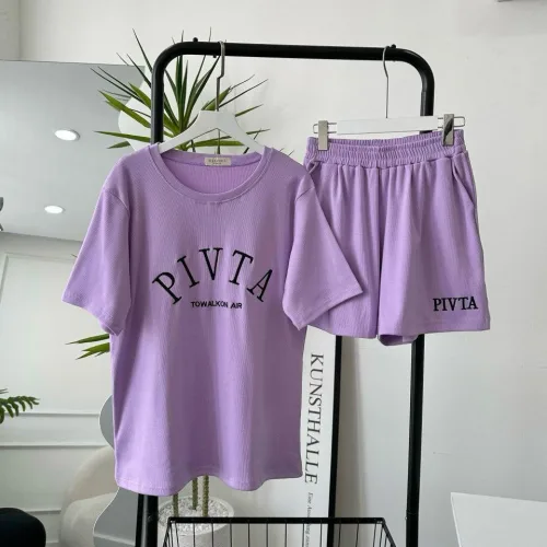 Đồ bộ gân tăm  quần đùi áo tay ngắn in chữ PIVITA