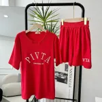 Đồ bộ gân tăm  quần đùi áo tay ngắn in chữ PIVITA