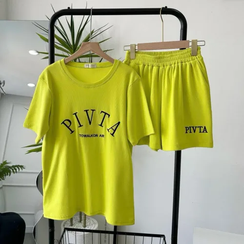 Đồ bộ gân tăm  quần đùi áo tay ngắn in chữ PIVITA