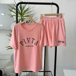 Đồ bộ gân tăm  quần đùi áo tay ngắn in chữ PIVITA