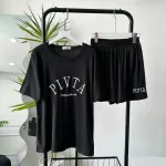 Đồ bộ gân tăm  quần đùi áo tay ngắn in chữ PIVITA