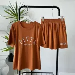 Đồ bộ gân tăm  quần đùi áo tay ngắn in chữ PIVITA