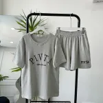 Đồ bộ gân tăm  quần đùi áo tay ngắn in chữ PIVITA