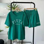 Đồ bộ gân tăm  quần đùi áo tay ngắn in chữ PIVITA