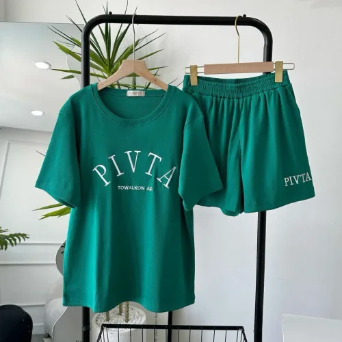 Đồ bộ gân tăm  quần đùi áo tay ngắn in chữ PIVITA