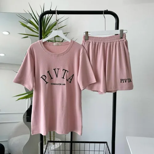 Đồ bộ gân tăm  quần đùi áo tay ngắn in chữ PIVITA