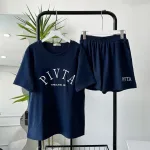 Đồ bộ gân tăm  quần đùi áo tay ngắn in chữ PIVITA