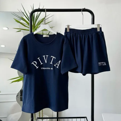 Đồ bộ gân tăm  quần đùi áo tay ngắn in chữ PIVITA