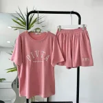 Đồ bộ gân tăm  quần đùi áo tay ngắn in chữ PIVITA