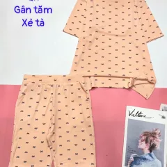 Đồ bộ gân tăm quần lửng gân tăm xẻ tà
