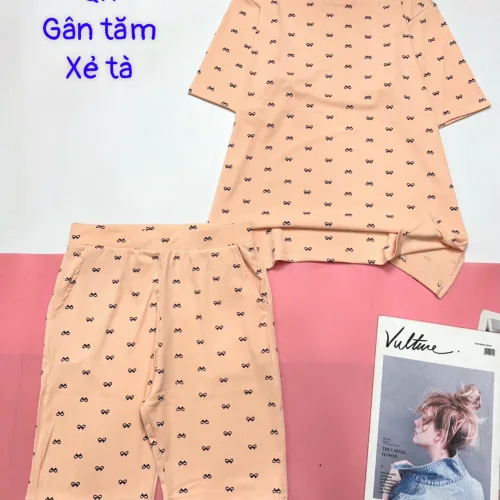 Đồ bộ gân tăm quần lửng gân tăm xẻ tà