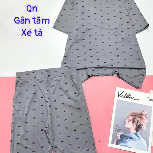 Đồ bộ gân tăm quần lửng gân tăm xẻ tà