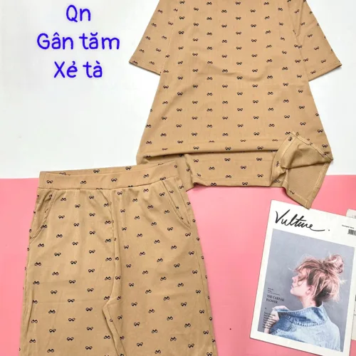 Đồ bộ gân tăm quần lửng gân tăm xẻ tà