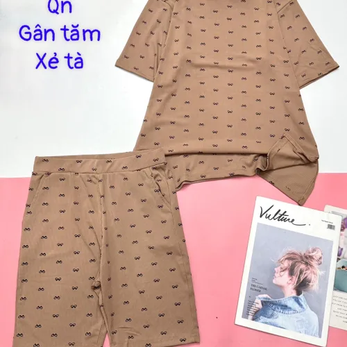 Đồ bộ gân tăm quần lửng gân tăm xẻ tà