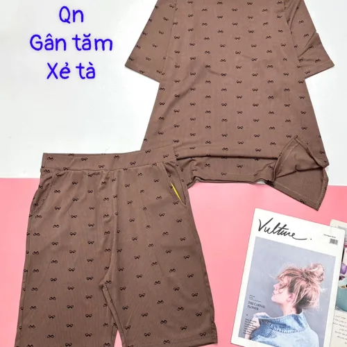 Đồ bộ gân tăm quần lửng gân tăm xẻ tà