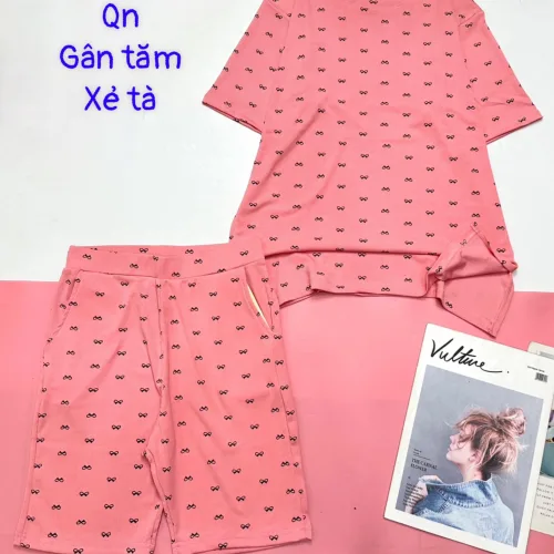 Đồ bộ gân tăm quần lửng gân tăm xẻ tà