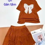 Đồ bộ gân tăm quần váy áo in nơ lớn