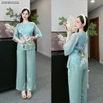 Đồ bộ lam đi chùa latin quần dài áo tay lỡ cổ tròn