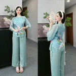 Đồ bộ lam đi chùa latin quần dài áo tay lỡ cổ tròn