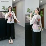 Đồ bộ lam đi chùa latin quần dài áo tay lỡ cổ tròn