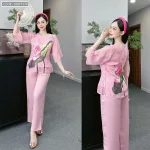 Đồ bộ lam đi chùa latin quần dài áo tay lỡ cổ tròn