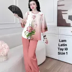 Đồ bộ lam latin quần dài áo tay lỡ cổ tròn size 1