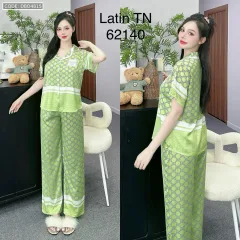 Đồ bộ latin mặc nhà quần dài áo tay ngắn in nhiều hoạ tiết