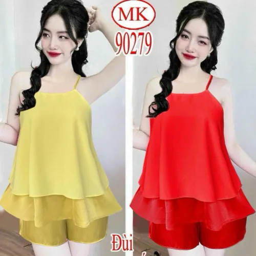 Đồ bộ latin phối quần đùi áo hai dây trơn