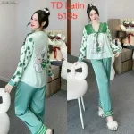 Đồ bộ latin quần dài  áo tay dài cổ v viền có nơ cột