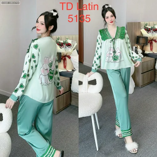 Đồ bộ latin quần dài  áo tay dài cổ v viền có nơ cột