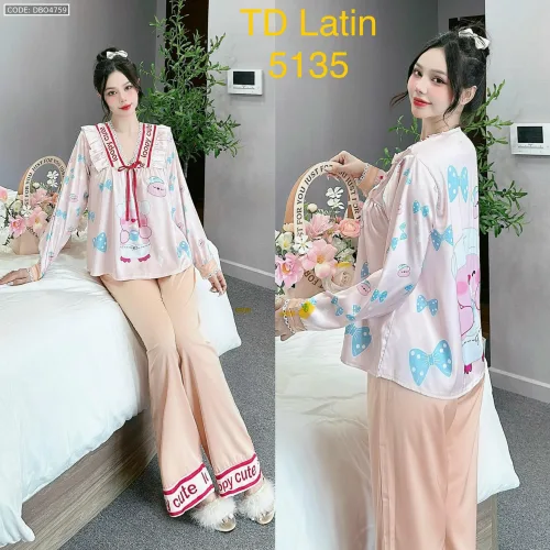 Đồ bộ latin quần dài  áo tay dài cổ v viền có nơ cột