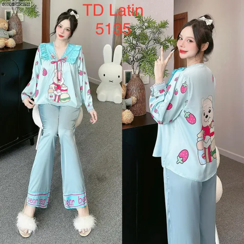 Đồ bộ latin quần dài  áo tay dài cổ v viền có nơ cột
