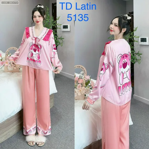 Đồ bộ latin quần dài  áo tay dài cổ v viền có nơ cột