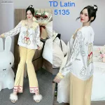 Đồ bộ latin quần dài  áo tay dài cổ v viền có nơ cột