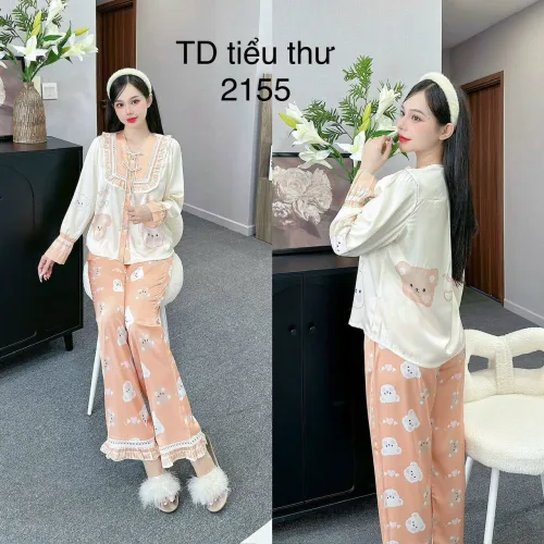 Đồ bộ latin quần dài xoè ống áo tay dài cổ viền có nơ cột