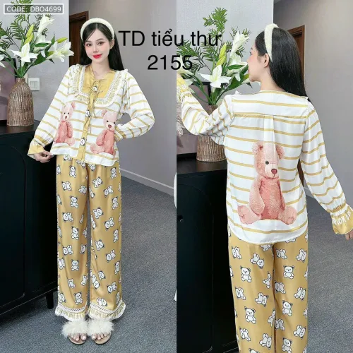 Đồ bộ latin quần dài xoè ống áo tay dài cổ viền có nơ cột