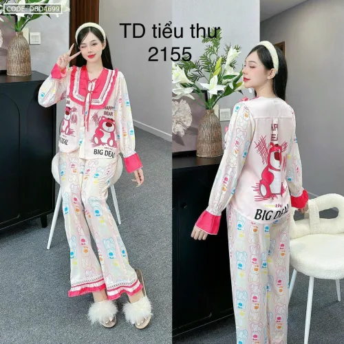 Đồ bộ latin quần dài xoè ống áo tay dài cổ viền có nơ cột